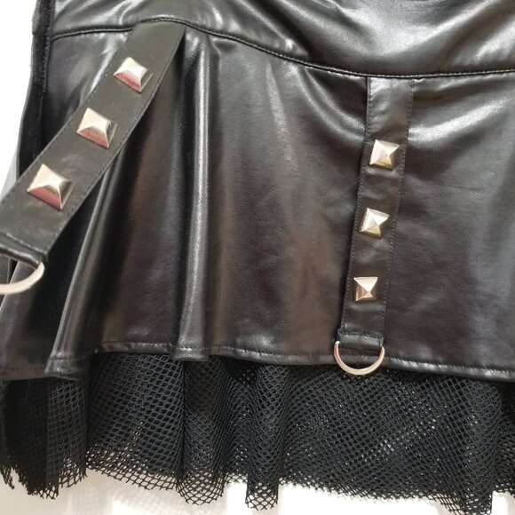 Living Dead Souls skirt XL micro mini goth studded pleather PVC fishnet stretch - Picture 9 of 14